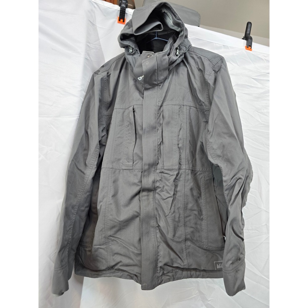 REI Elements Men's Gray Hooded Full Zip Jacket Size L Outdoor Hiking